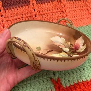 Nippon Hand Painted Porcelain Dish Decor Leaf Detail